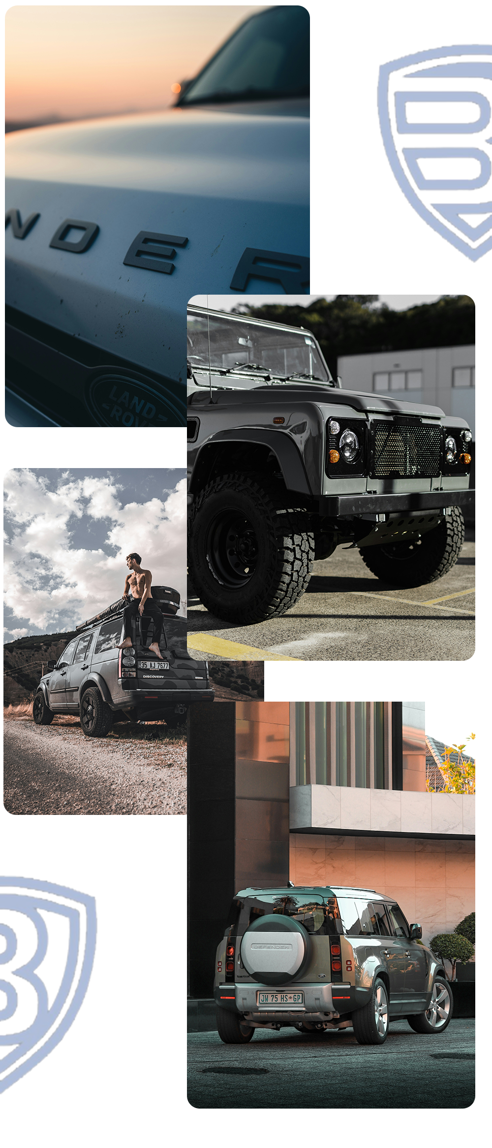 Various Land Rover models in different environments serviced by Bentley Auto Centre