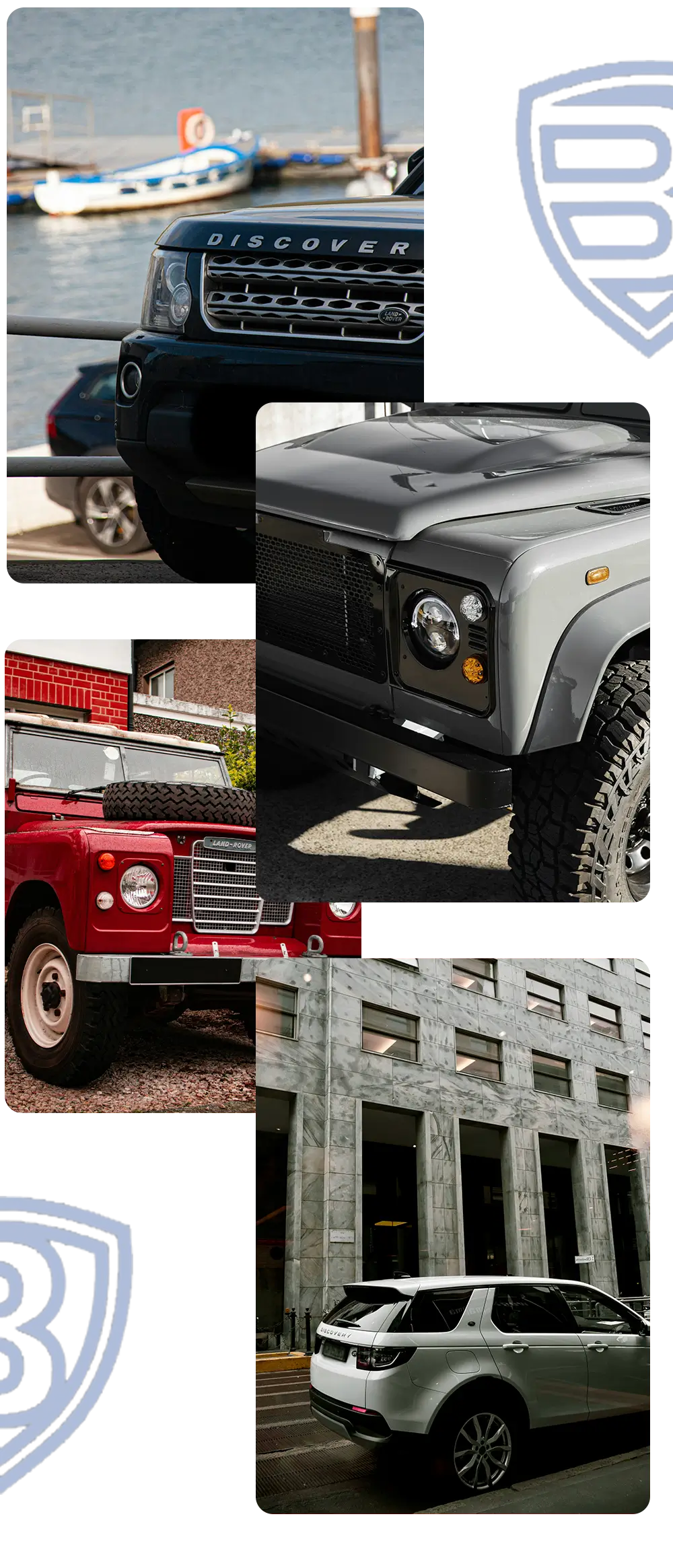 Various Land Rover models in different settings serviced by Bentley Auto Centre